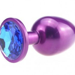 Фиолетовая анальная пробка с синим стразом - 7,6 см.
