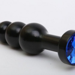 Чёрная анальная ёлочка с синим кристаллом - 11,2 см.