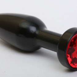 Чёрная удлинённая пробка с красным кристаллом - 11,2 см.